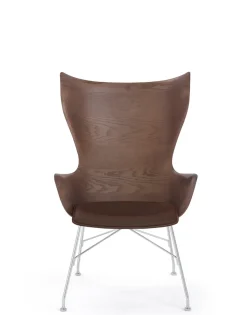 Clearance Kartell K/wood slatted ash/leather seat BOIS FONCÉ/CHROME