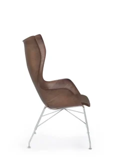 Clearance Kartell K/wood slatted ash/leather seat BOIS FONCÉ/CHROME