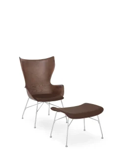 Clearance Kartell K/wood slatted ash/leather seat BOIS FONCÉ/CHROME