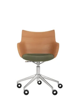New Kartell Q/wood wheels soft BOIS CLAIR/CHROME/VERT